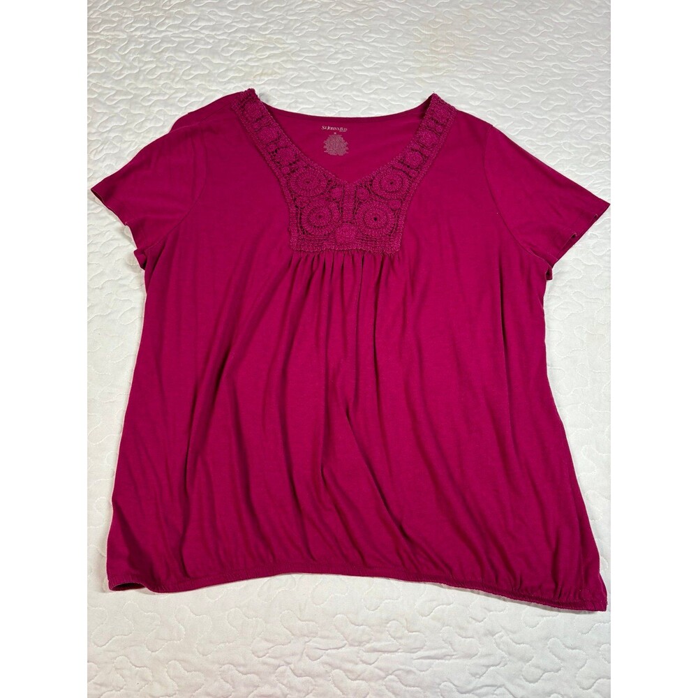 St. John’s Bay Pink Embroidered Vneck Flowy Blouse size 1x